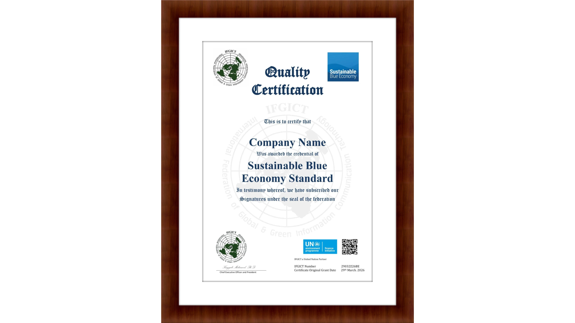 ESG standard certificate SDG